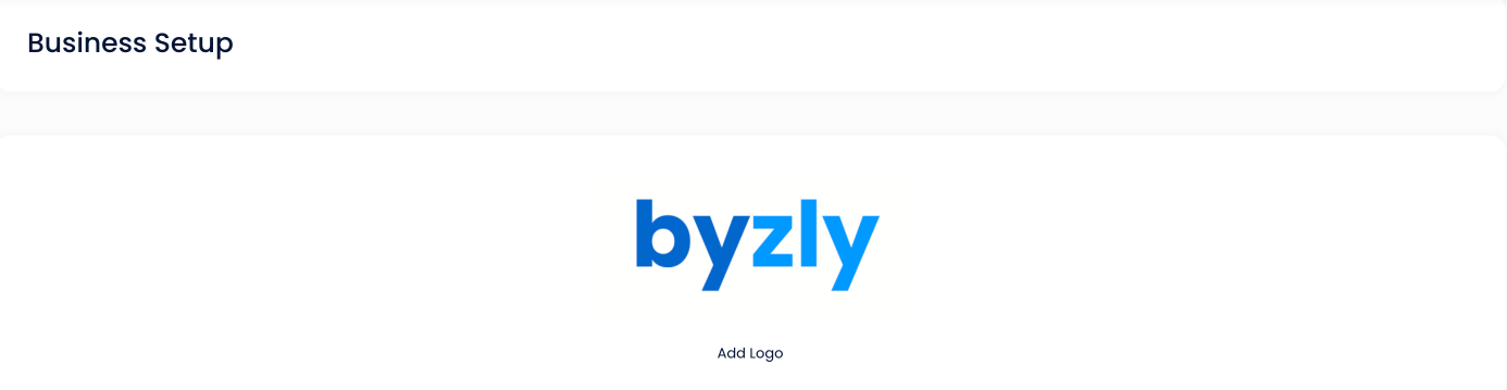 Business Setup screen with the Add Logo control.